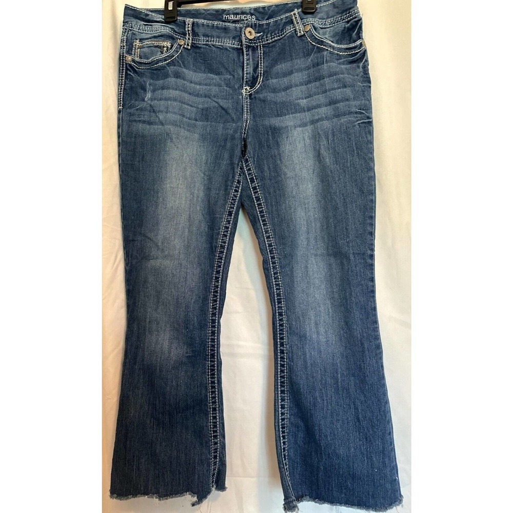 MAURICES Jeans Womens13/14 Blue Med Denim Straight embellished pocket Distressed